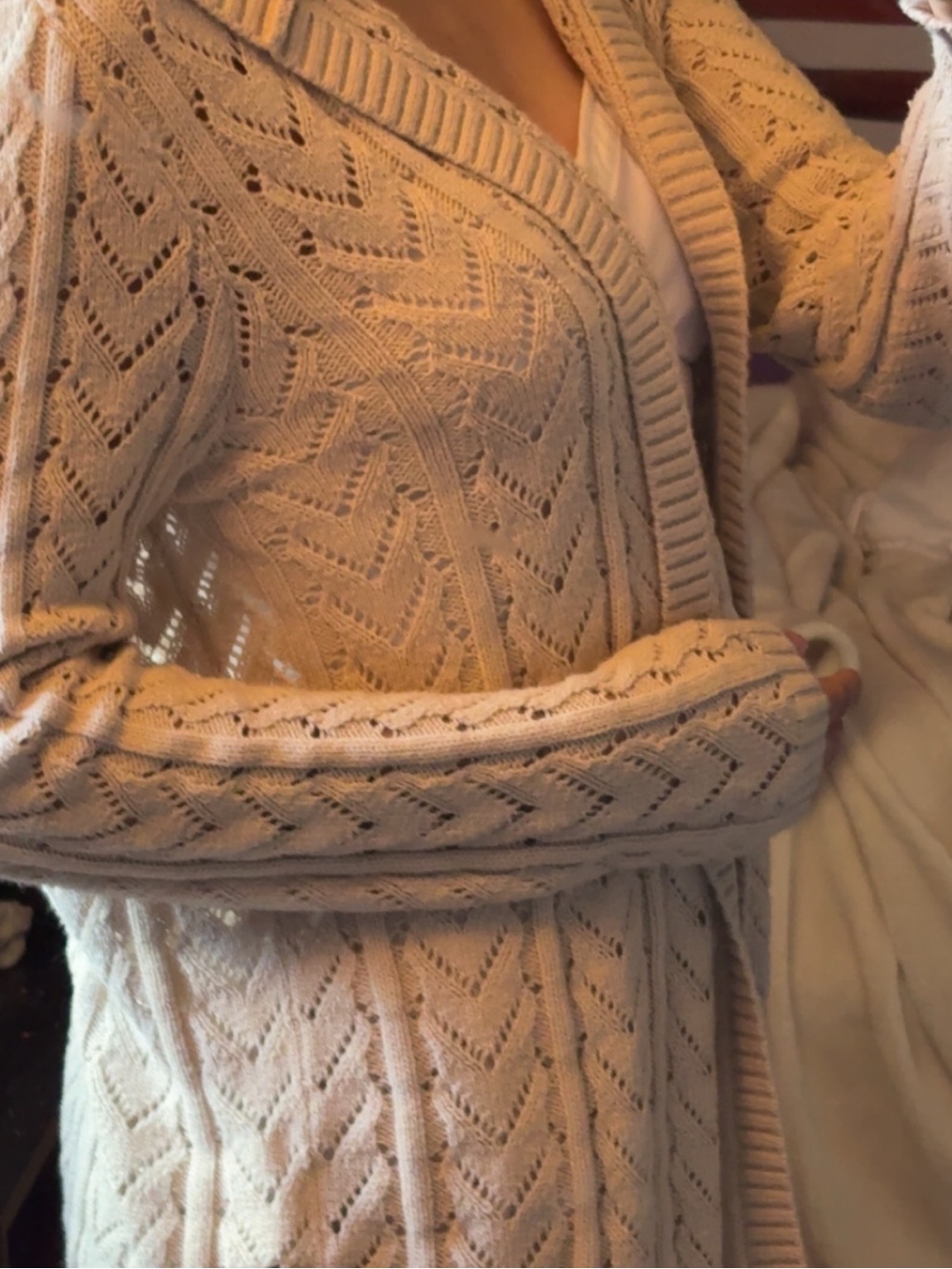 Y2K Hollister Creme Knit Cardigan with Hood - Size Small